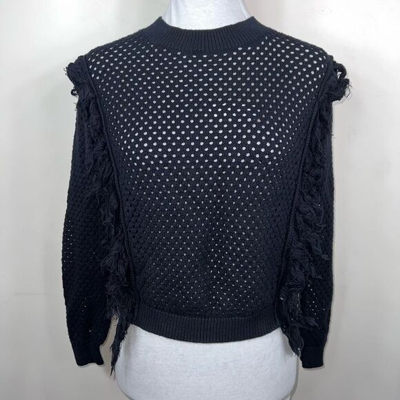 MNG Open Knit Mesh Fringe Embellished Sweater - Picture 1 of 10
